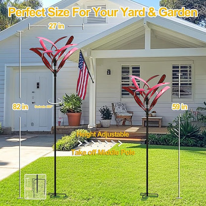 LimeHill Wind Spinner for Garden and Yard - Large Metal Kinetic Wind Sculptures Yard Art Outdoor (Crimson Magnolia)