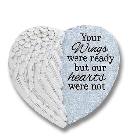 Napco Your Wings were Ready Our Hearts were Not 10 x 11 Inch Grey and White Resin Bereavement Garden Stepping Stone with Angel Wings