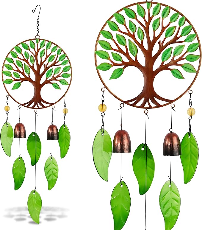 CoTa Global Tree of Life Wind Chime - Handmade Metal Hanging Decor, Rustic Brown Garden Ornament with Metal Tubes, Indoor Outdoor Porch Patio Yard Decoration - 24 Inches