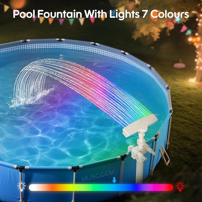 Pool Fountain for Above Ground Pools,Pool Sprinkler Fountain with Lights Upgraded 360° Adjustable Spray, Pool Waterfall Pool Accessories、Cooling & Relaxation (Beige)