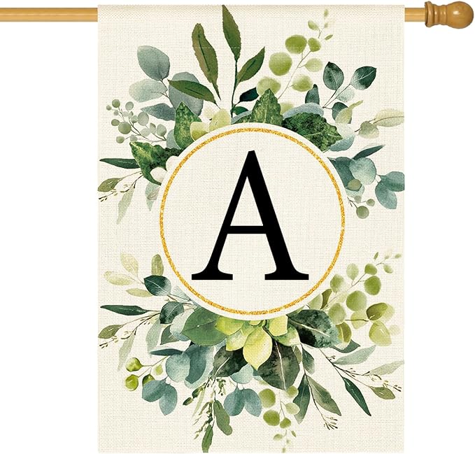 AVOIN colorlife Monogram Letter A Floral House Flag 28x40 Inch Double Sided Outside, Family Last Name Initial Yard Outdoor Decoration