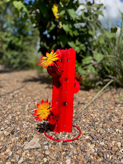 Mini Metal Saguaro - Garden Art (Red)