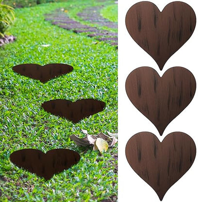 Tandefio 3 Pcs Heart Garden Stepping Stones Brown Cast Iron Stepping Stones Rustic Style Outdoor Stones for Garden Walkway Outside Decorative Decor, 12 Inches
