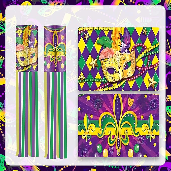 2 Pieces 40 Inches Mardi Gras Windsocks, Purple Green Yellow Flag Windsock Flag Mardi Gras Hanging Outdoor Decorations for Tree Home Garden Yard Patio Porch Lawn Holiday Party