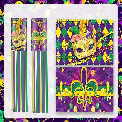2 Pieces 40 Inches Mardi Gras Windsocks, Purple Green Yellow Flag Windsock Flag Mardi Gras Hanging Outdoor Decorations for Tree Home Garden Yard Patio Porch Lawn Holiday Party