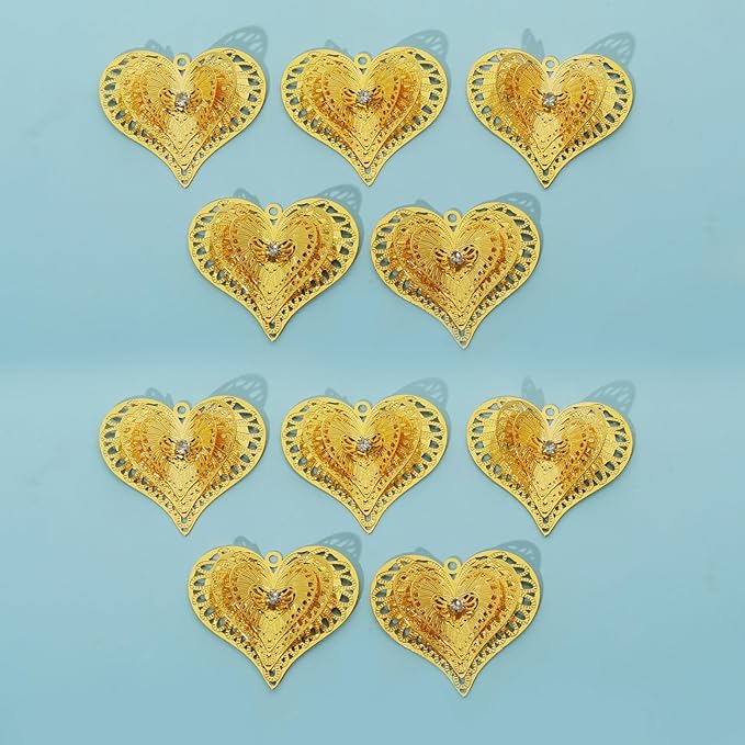 10pcs Gold Heart Shape Suncatcher Parts Hanging Window Pendant DIY Metal Part Ornament Hand-Crafts Gifts