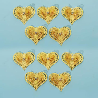 10pcs Gold Heart Shape Suncatcher Parts Hanging Window Pendant DIY Metal Part Ornament Hand-Crafts Gifts