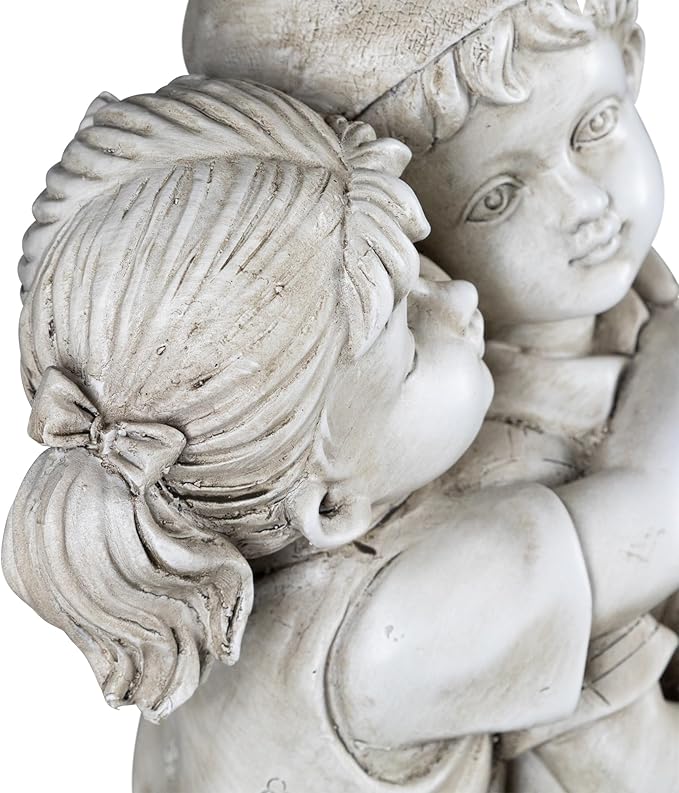 Northlight Solar Lighted Hugging Girl and Boy Outdoor Garden Statue - 16"