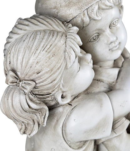 Northlight Solar Lighted Hugging Girl and Boy Outdoor Garden Statue - 16"