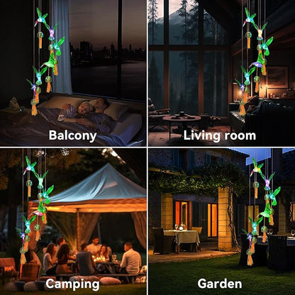 Hummingbird Gifts for Women Mom Grandma,Hanging Solar Wind Chimes for Outside,Waterproof LED Gardening Garden Decor Lights for Festival Birthday Gifts for Girlfriend Wife (Black Housing)
