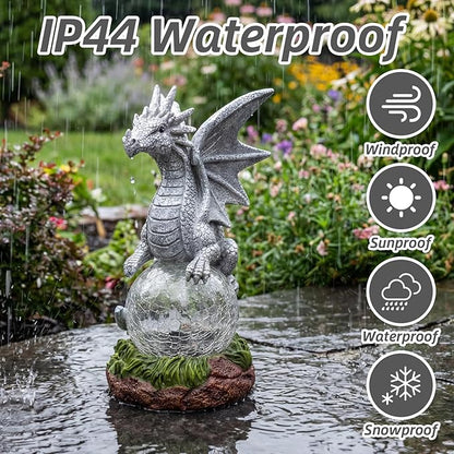 Rempry Solar Garden Dragon Statue Decor for Yard Lawn Patio Outdoor, Fantasy Dragon Lantern Birthday Housewarming Decoration Gifts for Women, Famliy, Friend