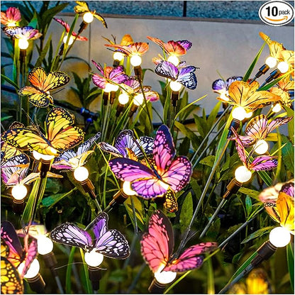 TONULAX Solar Garden Lights - 10 Pack Swaying Butterfly Light, Swaying in The Wind, Solar Outdoor Lights, Yard Patio Pathway Decoration, High Flexibility Iron Wire & Realistic Butterflies(10 Pack)