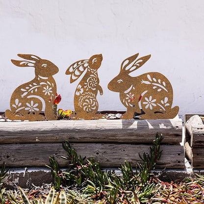 4 Pcs Metal Rabbits Garden Statues, Metal Rusty Yard Art Animals Garden Stakes Rabbit Silhouette,Rabbits Yard Art, Flowerbed Decoration, Outdoor Decor