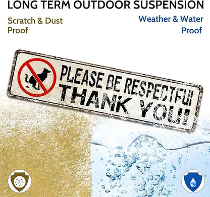 Please Be Respectful Sign No Dog Pooping or Peeing Sign for Yard | Dog Sign Industrial Warning Signs for House Lawn Outdoor Metal Decor, 4x16 Inch Tin Sign