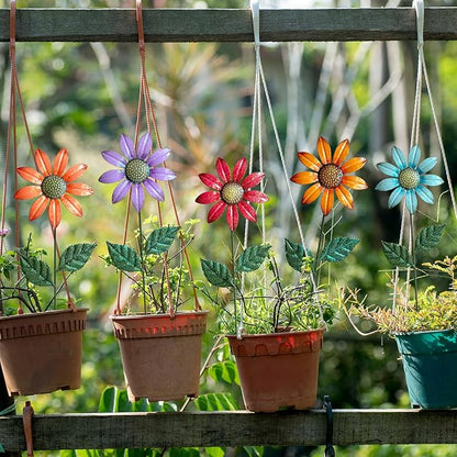 HUTHDAK Metal Flowers for Outside,5 Pack 16.15" Decorative Garden Stakes with Swaying Flowers Head Yard Art,Spring Garden Decor for Lawn, Pathway & Yard