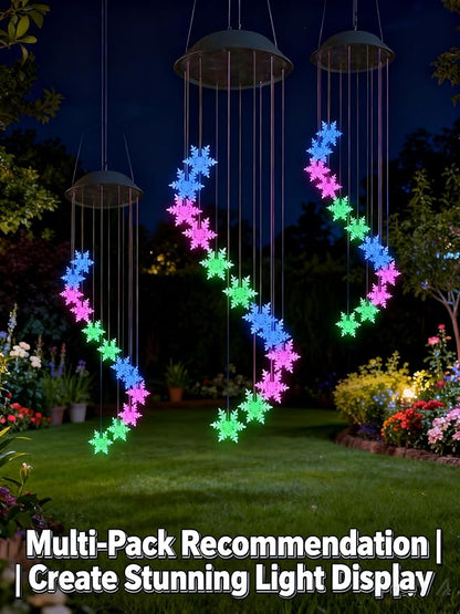 Solar Powered Snowflake Wind Chimes, Color Changing LED Outdoor Decorative Lights, Garden Patio Holiday Hanging Decoration