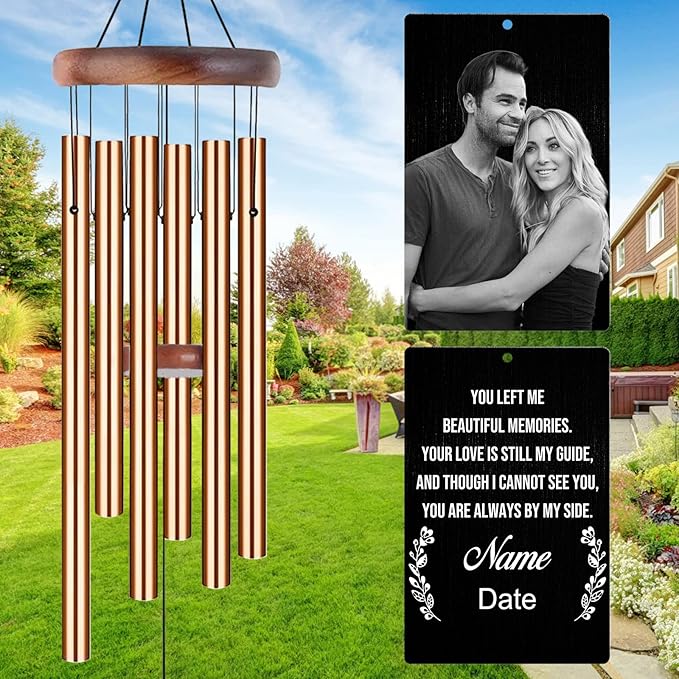 Personalized Wind Chimes Memorial Engraved Gift,Custom Sympathy Wind Chime for Loss of Loved One,Customized Mother Father Dog Pet Family Remembrance Bereavement Gifts