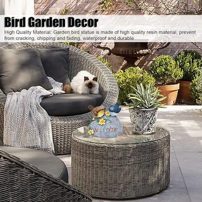 Birdy Welcome Garden Stone Statue,Cute Bird Animal Figurine,Figurines Welcome Sign for Patio Yard Lawn Home Shelf Decor Accent