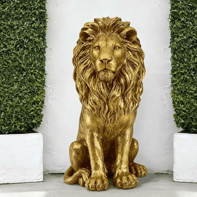 24" Large Golden Lion Statue for Garden, Outdoor Sculpture, Animal Decor for Yard Porch Entryway Patio Living Room (Large, Lion)
