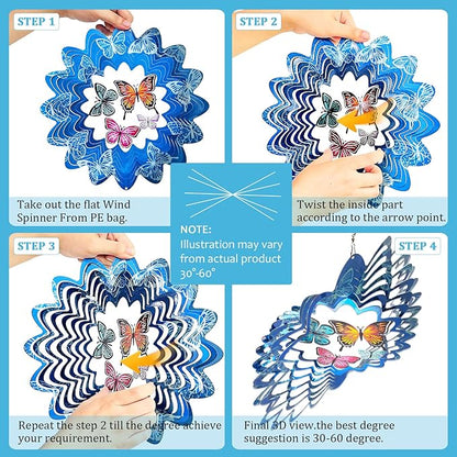 Butterfly Wind Spinners,12In Stainless Steel 3D Wind Spinner for Yard and Garden,Butterfly Gifts for Women Mom Grandma Wife Father,Outdoor & Indoor Hanging Kinetic Yard Art Decorations