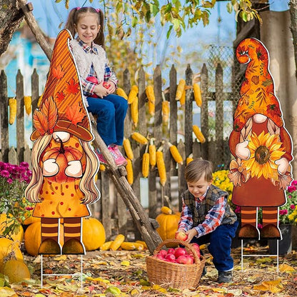 Umigy 3 Pcs Thanksgiving Yard Decor Cute Fall Gnome Yard Sign with Stakes 32 x 10 Inch Autumn Gnome Outdoor Lawn Decor, Outside Thanksgiving Garden Decoration for Home Pathway Walkway
