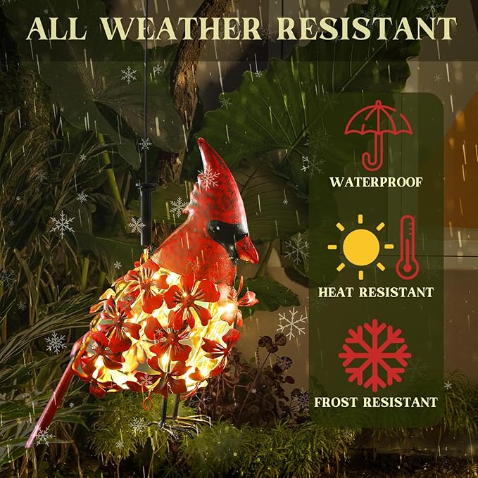 Glooglitter Cardinal Solar Lights Hanging Decoration Garden Outdoor Decor Metal Gifts Waterproof for Yard Front Porch Lawn Driveway Patio Backyard Pathway Gardening Lanterns Gift