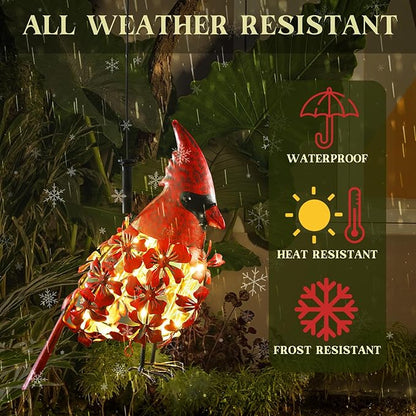 Glooglitter Cardinal Solar Lights Hanging Decoration Garden Outdoor Decor Metal Gifts Waterproof for Yard Front Porch Lawn Driveway Patio Backyard Pathway Gardening Lanterns Gift