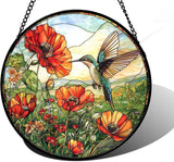 DASTOLL Stained Glass Window Hanging, Hummingbirds Orange Flowers Suncatcher Diamond Glass Panel Hangings Sun Catchers Decor for Birthday for Women, Men, Wife, Aunt, and Mom 9.8 in