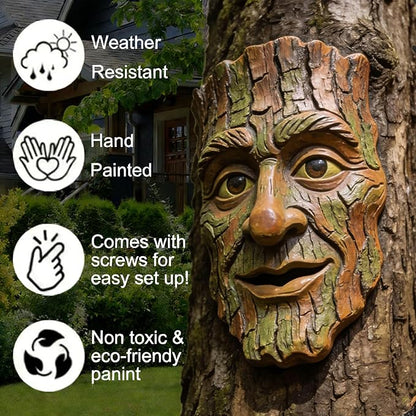 Whimsical Tree Face Outdoor Statues Garden Decoration, Old Man Resin Statue Outdoor Tree Hugger for Yard Art, Trees Decorations Outdoor Wallmounted Statue