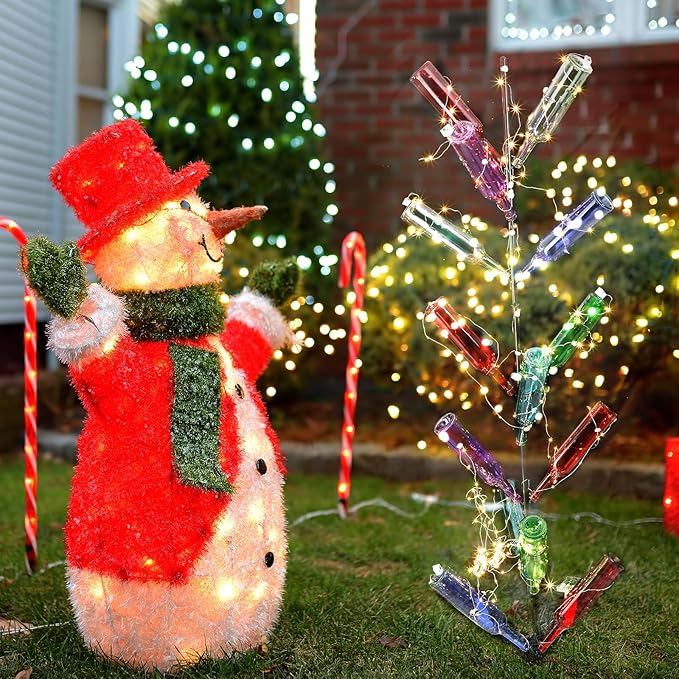 Hoolerry 2 Pcs Wine Bottle Tree Garden Outside Decor 5. 9 ft Wine Bottle Metal Tree Outdoor Decoration Colored Glass Bottle Holder Artificial Trees for Garden Yard Camping Party Decoration