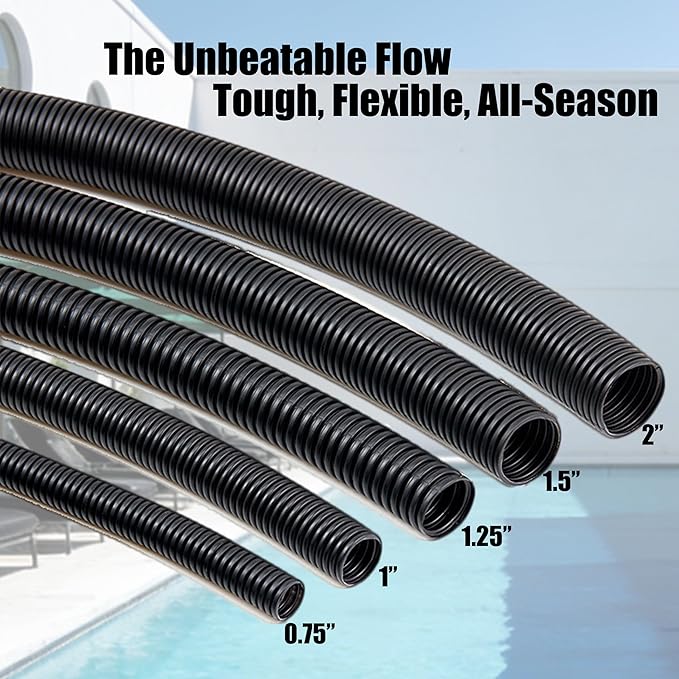 Corrugated Pond Tubing - Flexible, Kinkproof, Reinforced PVC Hose for Water Gardens, Pumps, Waterfalls & Aquaculture (10 Feet Black, 1-1/2 Inch)