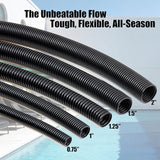 Corrugated Pond Tubing - Flexible, Kinkproof, Reinforced PVC Hose for Water Gardens, Pumps, Waterfalls & Aquaculture (10 Feet Black, 1.0 Inch)