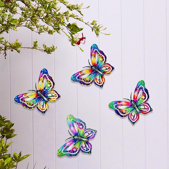 4Pcs Butterfly Garden Stakes Decor, Colorful Butterflies Decorations, Metal Yard Art for Outdoor Lawn Porch Pathway Yard Patio Plant Pot Ornaments (Butterfly- B)