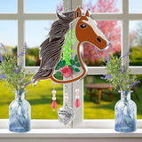 KY&BOSAM Horse Head Suncatcher Stained Hand-Painted Prayer for You Suncatchers Ornament hangings Wind Chime with Pressed Flower Horse Embedded in Glass Window Mother`s Day Birthdays