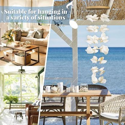 White Sea Shell Wind Chimes for Outside, Handmade Beach Style Windchime for Patio and Garden Decor, Beach & Coastal Decor, Sunroom Decoration, Ocean Themed Party