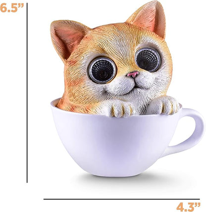 Blazin Cat in Cup Solar Garden Decorations Figurine | Outdoor LED Decor Figure | Light Up Decorative Statue Accents for Yard, Patio, Lawn, or Deck | Great Housewarming Gift Idea (Brown, 1 Pack)