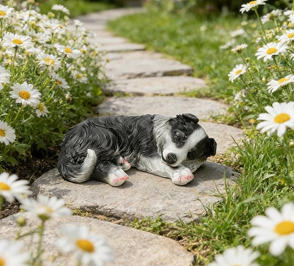 Sleep Puppy Statues Sculptures,Border Collie Figurine,Synthetic Resin Waterproof Border Collie Ornament,Outdoor Dog Statues for Garden Patio, Lawn, Yard Art Decoration