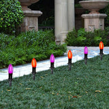 Halloween Pathway Lights Outdoor, 19.5Ft Orange Purple Halloween String Lights with 10 C9 LED Bulbs and Stakes, Connectable Outdoor Waterproof Marker Stake Lights for Halloweens Path Yard Lawn, Garden