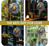 Owl Stained Glass Window Hanging, 7.9" Owl on a Branch Suncatcher for Window Doors Home Decoration, Owls Decor for Home, Mother's Day Christmas Birthday Gifts for Owls Lovers Women Men