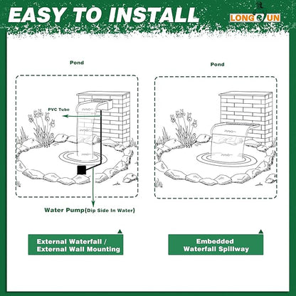 Waterfall Pool Fountain, LONGRUN Stainless Steel Waterfall Spillway for Pools and Ponds - 23.6" Wide Decorative Water Feature for Swimming Pools, Koi Ponds, and Garden