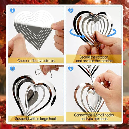 Stainless Steel Wind Spinner,3D Silver Indoor Outdoor Garden Decoration Crafts Ornaments,Metal Wind Chimes for Outside Decor,Decorations to Scare Away Yard Birds (Fairy Combination 3)