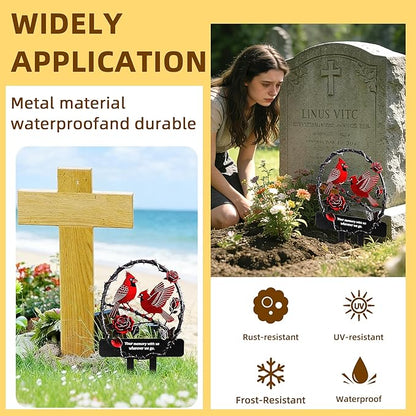 Lodou Graves Cemetery Decorations,Cardinals Memorial Grave Markers for Cemetery Memorial Stakes Metal Grave Decorations,Outdoor Outside Yard Garden (Red Bird)
