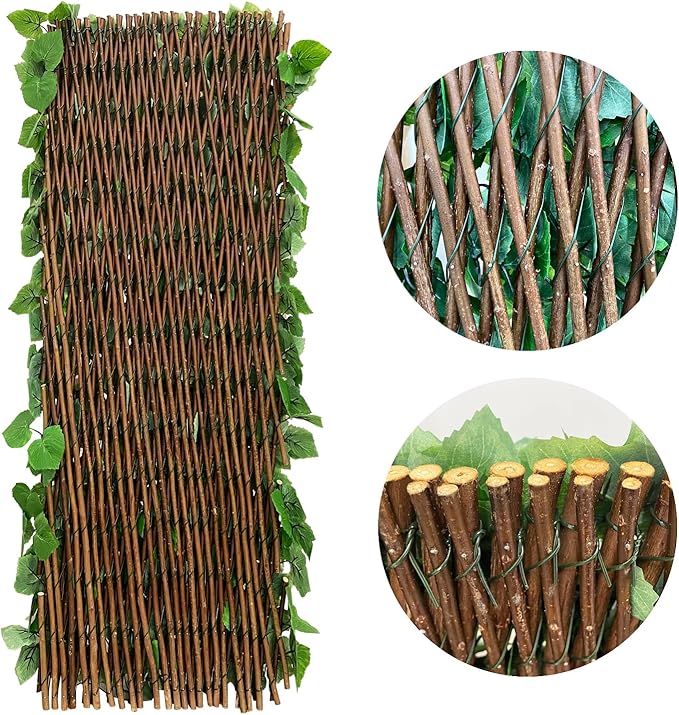 Expandable Fence Privacy Screen for Balcony Patio Outdoor,Decorative Faux Ivy Fencing Panel,Artificial Hedges (Single Sided Leaves)……