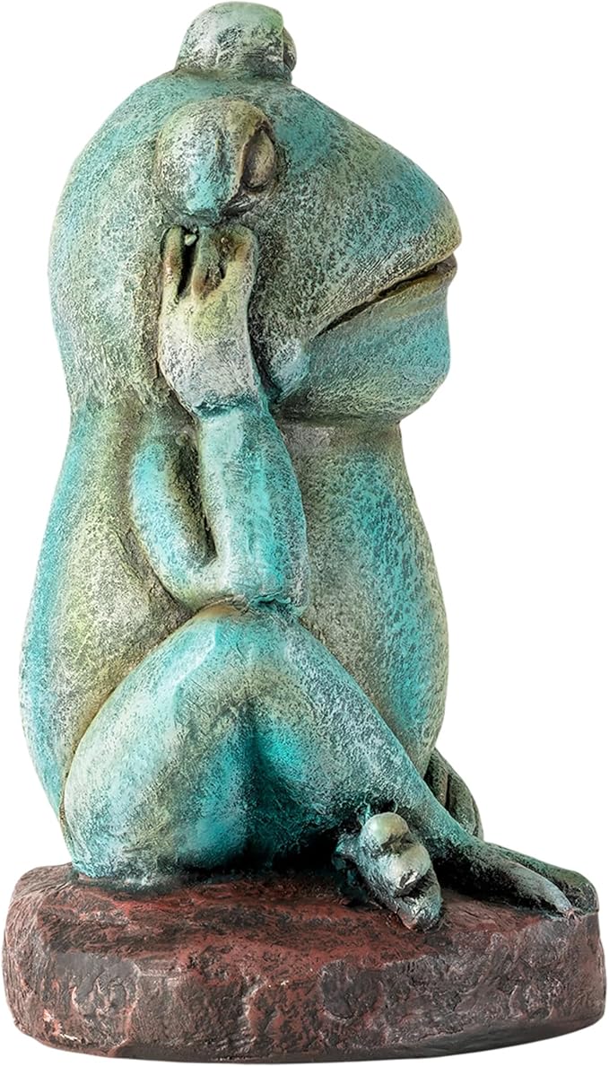 Alpine Corporation ZEN722 15" Thinking Frog Garden Statue – Whimsical Indoor/Outdoor Decorative Figurine, Durable Weather-Resistant, Charming Lawn or Tabletop Décor