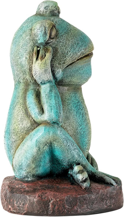 Alpine Corporation ZEN722 15" Thinking Frog Garden Statue – Whimsical Indoor/Outdoor Decorative Figurine, Durable Weather-Resistant, Charming Lawn or Tabletop Décor