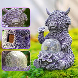 Gray Highland Cow Garden Statue with Solar Crackle Globe Light - Whimsical Resin Figurine for Outdoor Patio, Lawn, Yard Decor, Unique Birthday & Housewarming Gift for Women, Mom, Friends