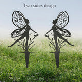 Decorative Garden Stakes， Fairy Garden Stakes, Butterfly Fairy Stakes for Weather Resistant Black Metal Outdoor Decorative Art for Women Gift (Matte Black, 9P-A)