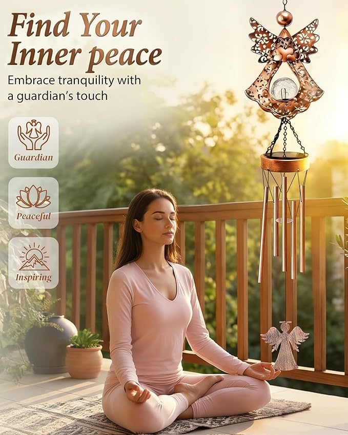Solar Angel Wind Chimes for Outside: Melodious Mother's Day Birthday Gifts for Mom Women Grandma Her Wife - Weatherproof Metal Outdoor Decor Easy Hanging for Garden Patio Tree Window Memorial
