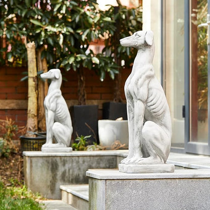 Glitzhome Sitting Dog Garden Statue, Outdoor Statue Garden Lawn Greyhound Sculpture Decorative Animal Guardian Sentinel for Driveway Porch Patio 32 Inch