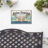Putuo Decor Funny Patio Metal Tin Sign Backyard Signs Vintage Relax Unwind You'Re On Patio Time Tin Signs Patio Wall Decor For Outdoor Porch Decor 12x8 Inches